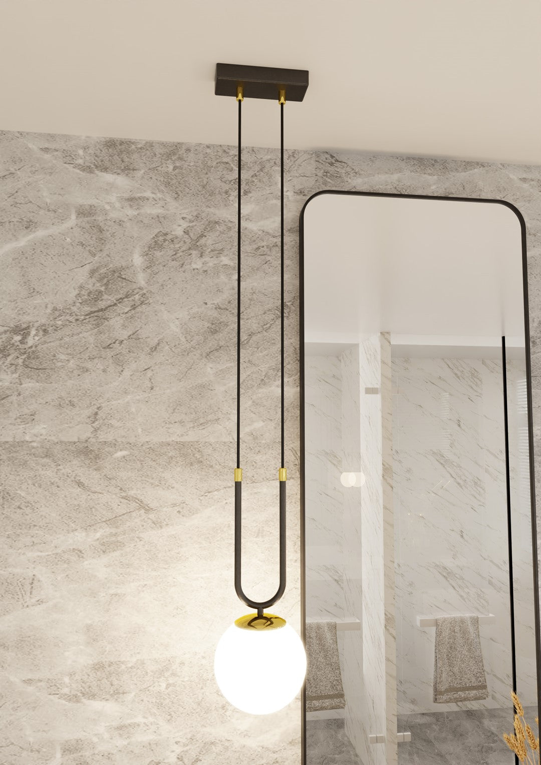 Hanglamp Glam gepoedercoat staal en glas, retro, zwart met witte glazen kap Ø 15 cm, woonkamer, eetkamer en hal