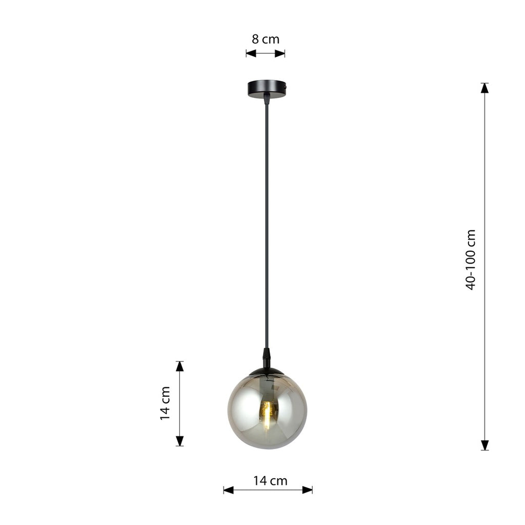 Hanglamp gepoedercoat staal glas modern Cosmo zwart met grafiet kap Ø 14 cm, 1 lichtpunt E14