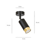 Plafondlamp gepoedercoat staal Hiro modern zwart met goud, kantelbare spot voor hal en keuken
