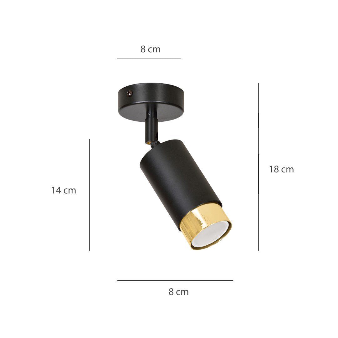 Plafondlamp gepoedercoat staal Hiro modern zwart met goud, kantelbare spot voor hal en keuken