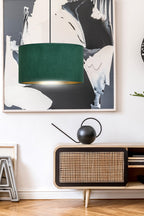 Hanglamp stof en gepoedercoat staal Hilde, groen met gouden binnenkant, Ø 35 cm, 1 lichtpunt, eettafel en woonkamer