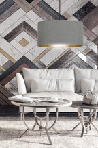 Hanglamp stof en gepoedercoat staal Hilde grijs met gouden binnenzijde Ø 35 cm, woonkamer en eetkamer