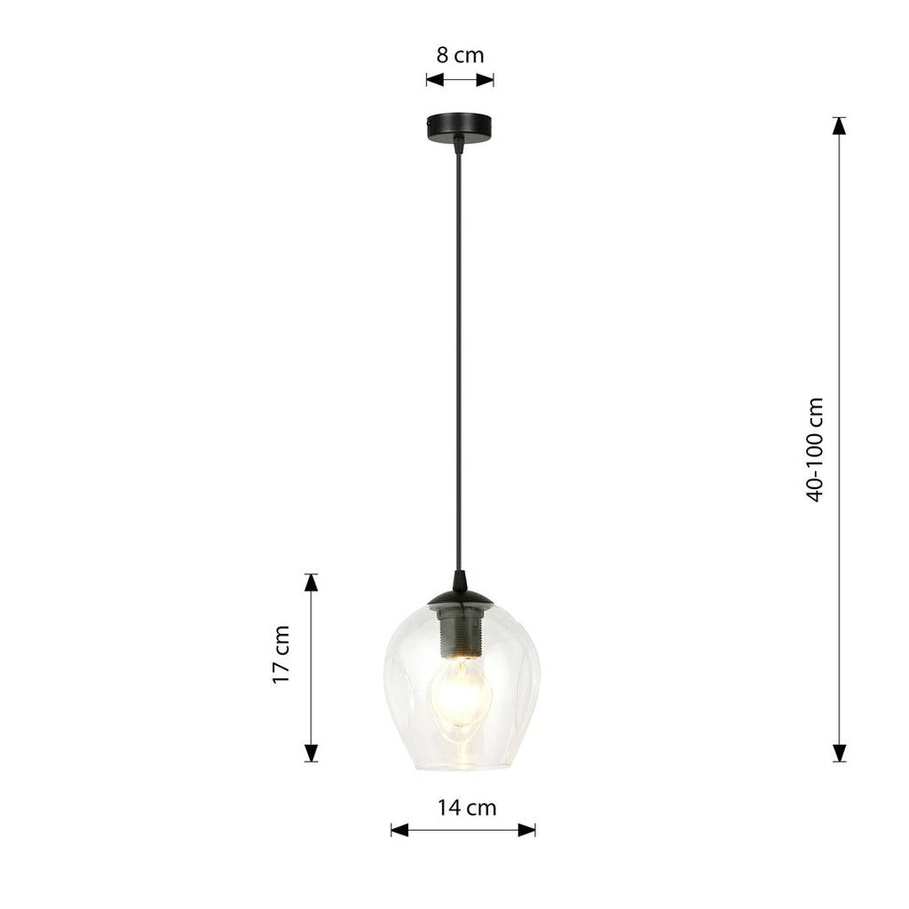 Hanglamp gepoedercoat staal en glas Istar, zwart met transparante kap Ø 14 cm, E27