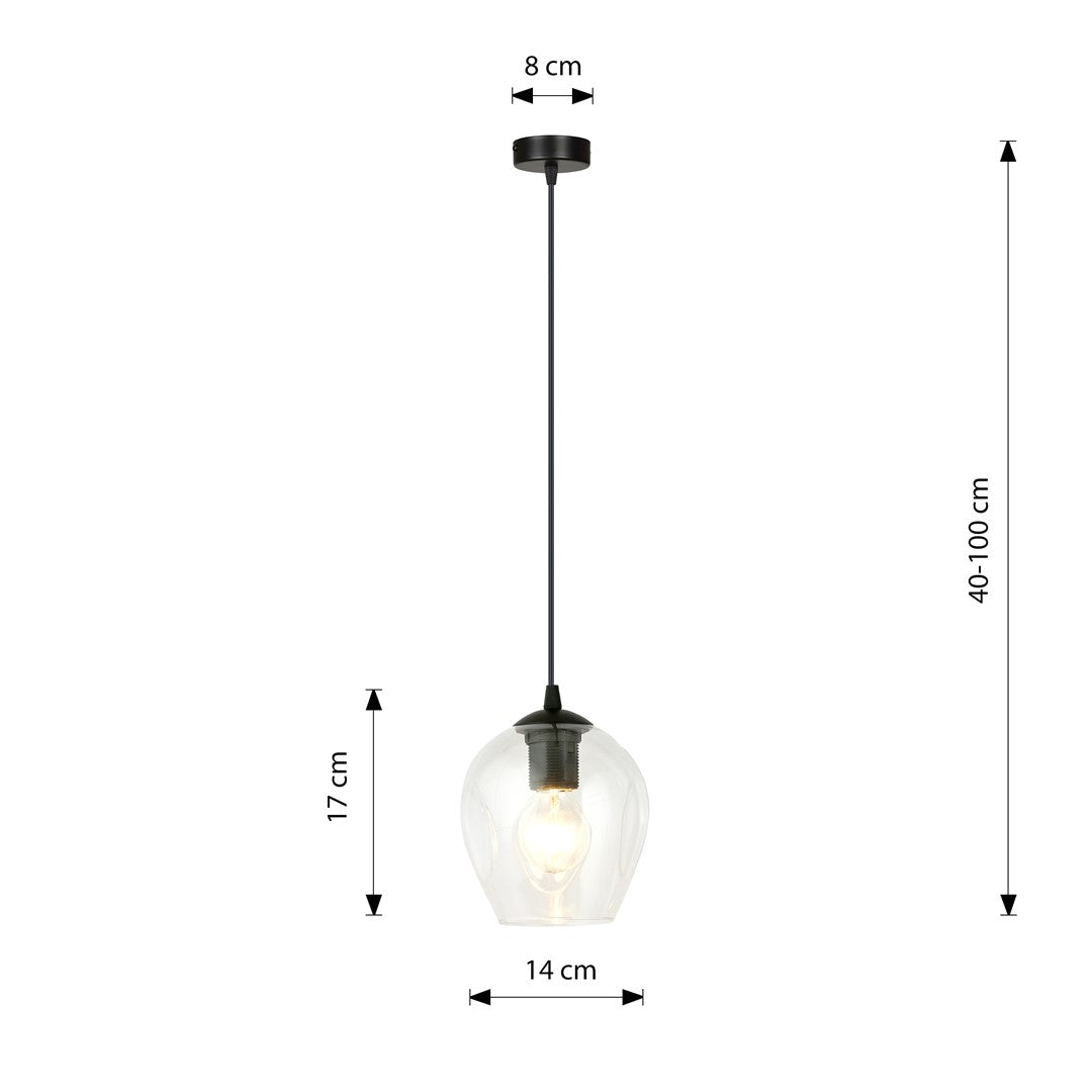 Hanglamp gepoedercoat staal en glas Istar, zwart met transparante kap Ø 14 cm, E27