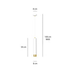 Hanglamp gepoedercoat staal modern Kibo wit met goud, buisvormig, 8 x 100 cm, voor woonkamer of keuken