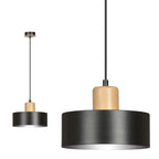 Hanglamp gepoedercoat staal en hout Torin zwart 25 cm, verstelbare hoogte, boven eettafel of kookeiland
