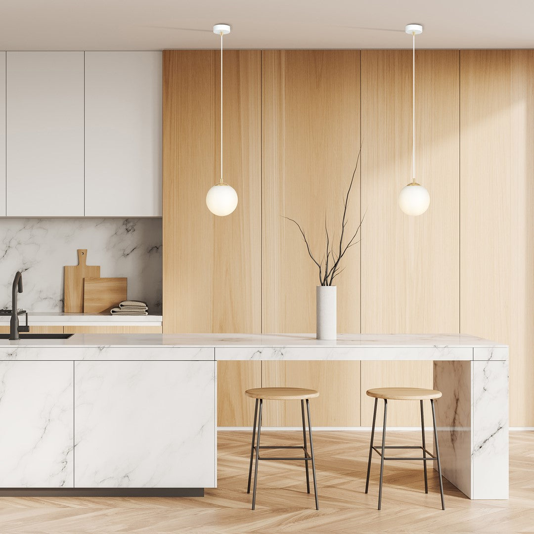 Hanglamp staal en glas retro Royal, wit met gouden accenten, Ø 14 cm kap, voor keuken, woonkamer of eetkamer
