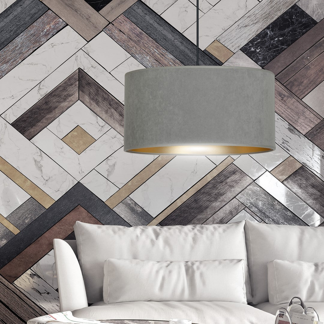 Hanglamp stof en gepoedercoat staal Hilde grijs met gouden binnenzijde Ø 35 cm, woonkamer en eetkamer