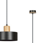 Hanglamp gepoedercoat staal en hout Torin zwart 25 cm, verstelbare hoogte, boven eettafel of kookeiland