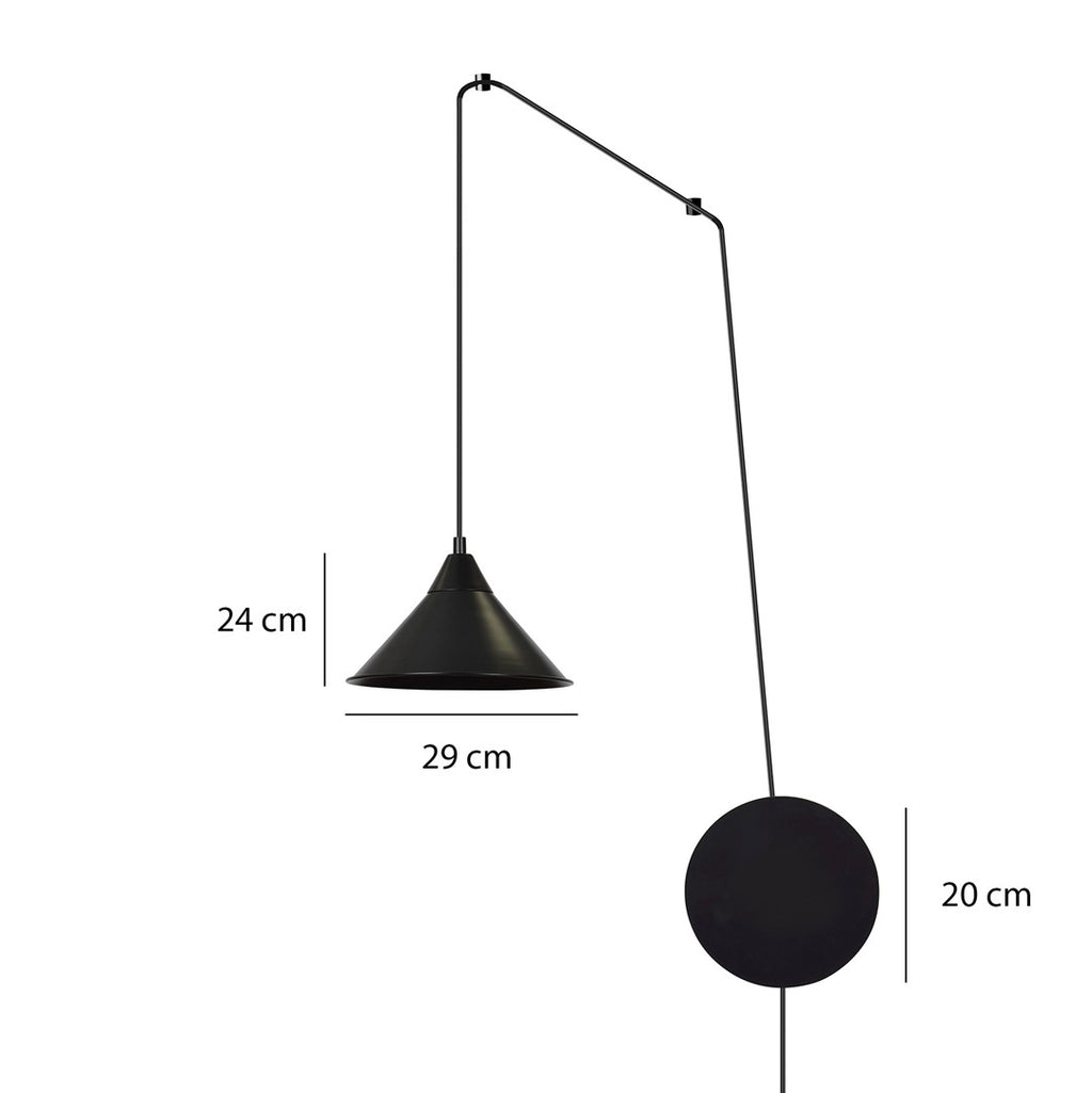 Hanglamp gepoedercoat staal Abramo, scandinavisch, mat zwart, verstelbare hoogte, wandmontage, 1 x E27