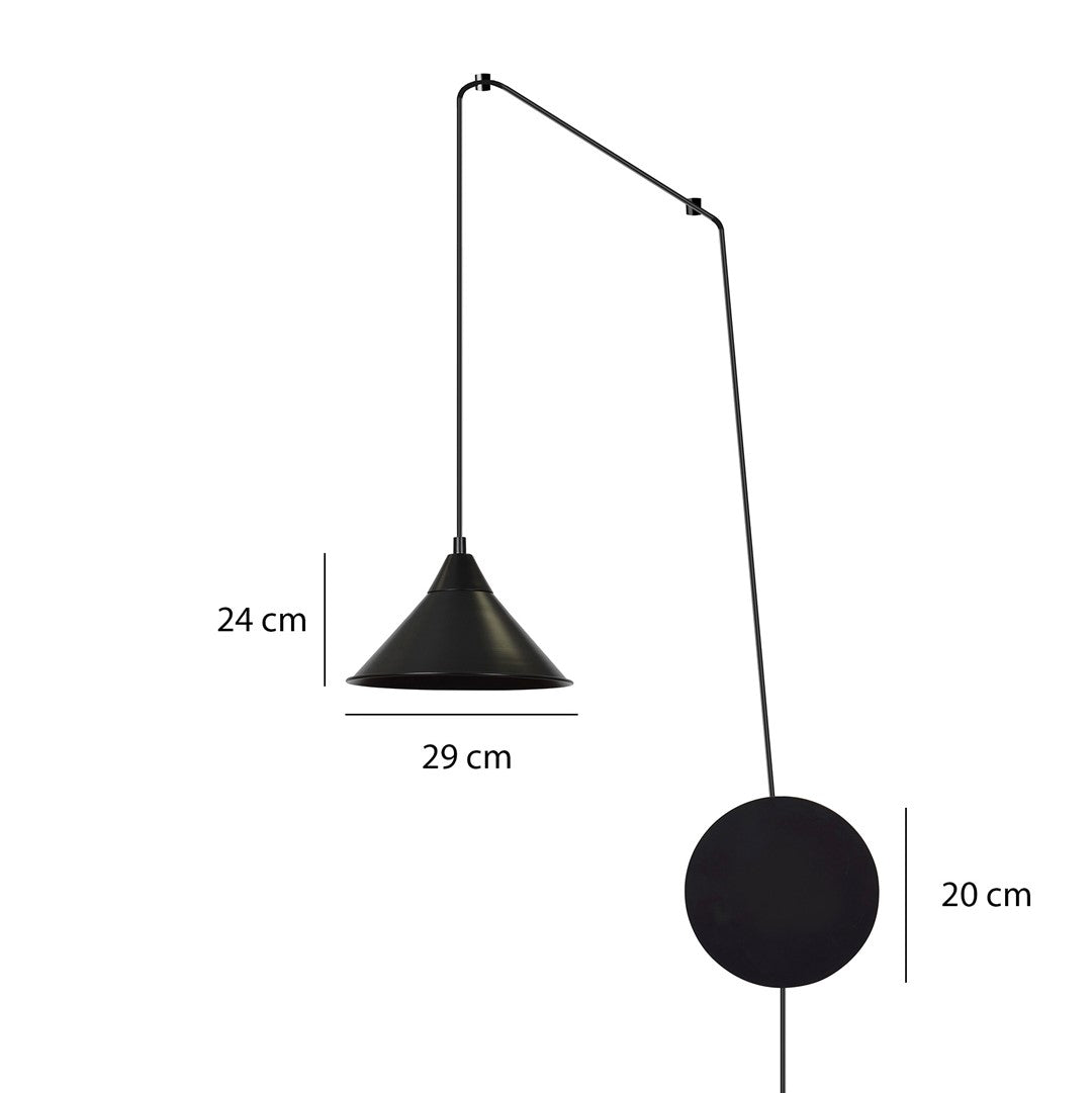 Hanglamp gepoedercoat staal Abramo, scandinavisch, mat zwart, verstelbare hoogte, wandmontage, 1 x E27