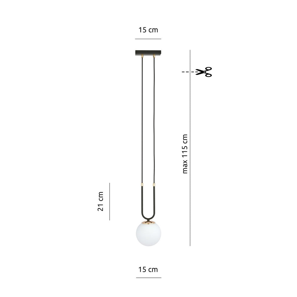 Hanglamp Glam gepoedercoat staal en glas, retro, zwart met witte glazen kap Ø 15 cm, woonkamer, eetkamer en hal