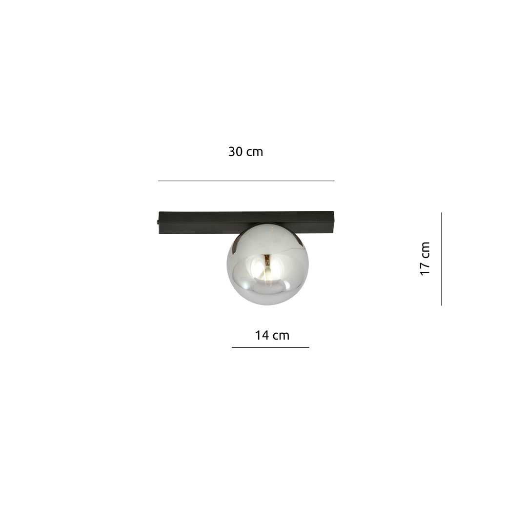 Plafondlamp gepoedercoat staal en glas, minimalistisch Fit zwart met grafiet glazen kap Ø 14 cm