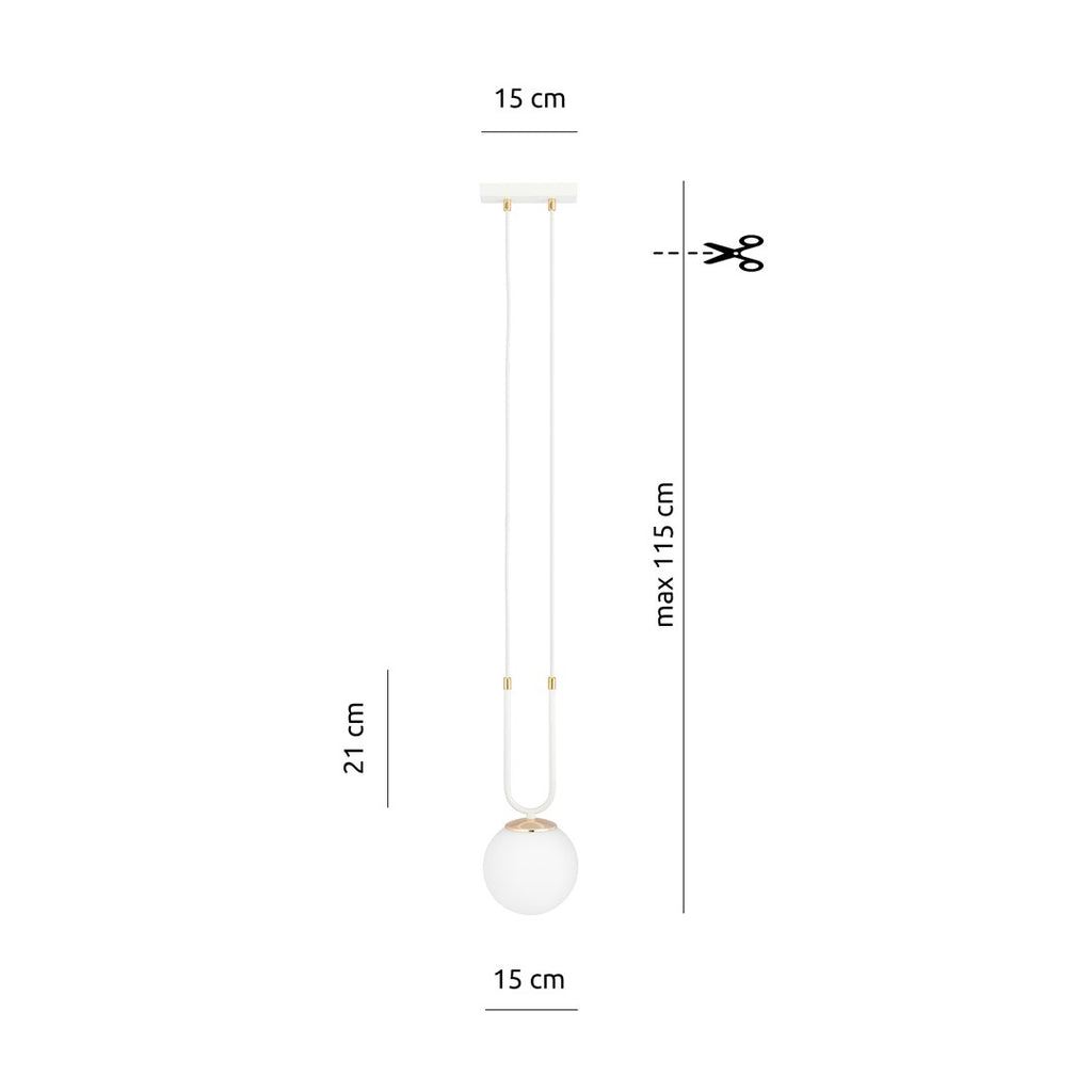 Hanglamp gepoedercoat staal en glas retro wit opaal, 1 lichtpunt, kapdiameter 15 cm, E14 – eettafel en zithoek