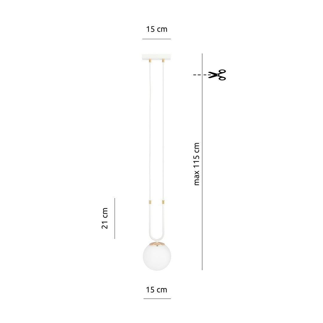 Hanglamp gepoedercoat staal en glas retro wit opaal, 1 lichtpunt, kapdiameter 15 cm, E14 – eettafel en zithoek