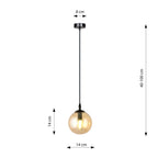 Hanglamp Cosmo gepoedercoat staal en glas, amber kap Ø 14 cm, zwart frame, 1 fitting E14, modern