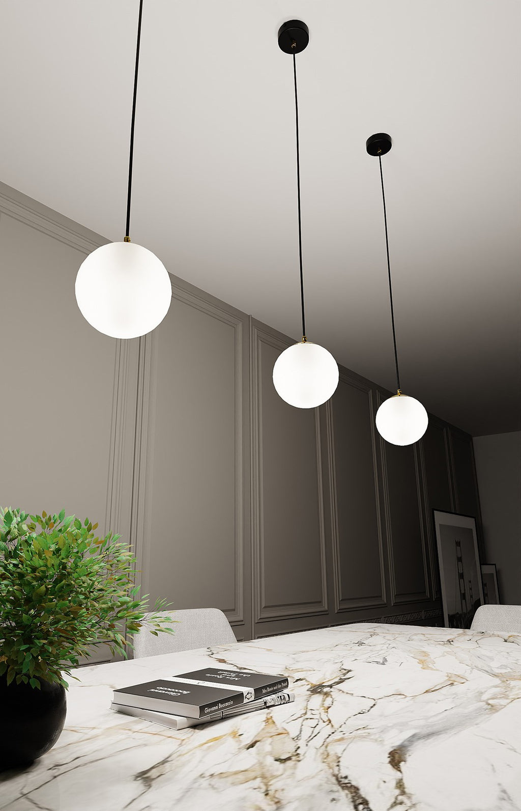 Hanglamp gepoedercoat staal en glas, retro, zwart met goud, witte kap Ø 14 cm, hoogteverstelbaar, E14