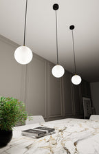 Hanglamp gepoedercoat staal en glas, retro, zwart met goud, witte kap Ø 14 cm, hoogteverstelbaar, E14