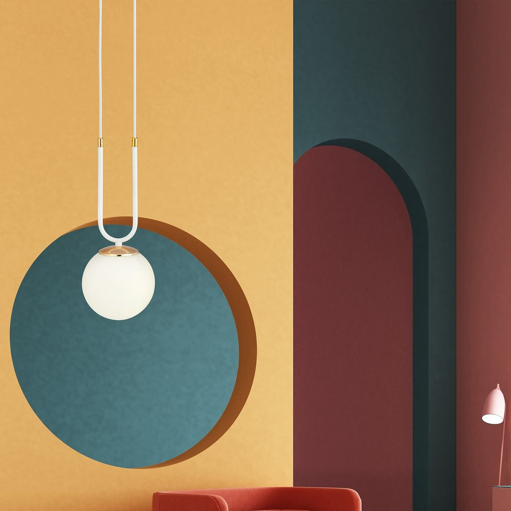 Hanglamp gepoedercoat staal en glas retro wit opaal, 1 lichtpunt, kapdiameter 15 cm, E14 – eettafel en zithoek