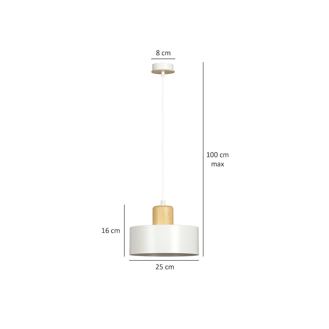 Hanglamp gepoedercoat staal en hout Torin, Scandinavisch, wit, Ø 25 cm, voor woonkamer, keuken of kantoor