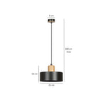 Hanglamp gepoedercoat staal en hout Torin zwart 25 cm, verstelbare hoogte, boven eettafel of kookeiland