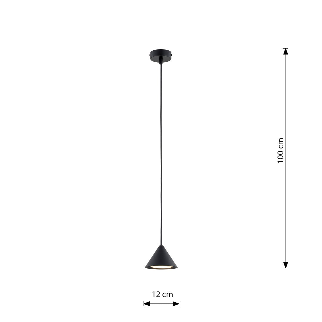 Hanglamp gepoedercoat staal Elit minimalistisch zwart, kegelvormige kap, verstelbare hoogte, 1 fitting