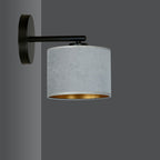 Wandlamp gepoedercoat staal en stof Hilde minimalistisch zwart met grijze kap Ø 20 cm, E27 voor woonkamer en slaapkamer