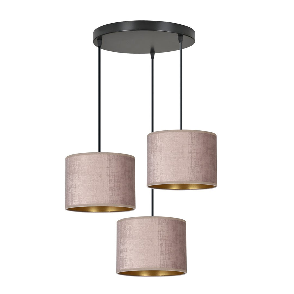 Hanglamp Hilde stof en gepoedercoat staal, roze kap Ø 20 cm, 3 lichtpunten, verstelbaar snoer, eettafel