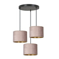 Hanglamp Hilde stof en gepoedercoat staal, roze kap Ø 20 cm, 3 lichtpunten, verstelbaar snoer, eettafel