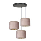 Hanglamp Hilde stof en gepoedercoat staal, roze kap Ø 20 cm, 3 lichtpunten, verstelbaar snoer, eettafel