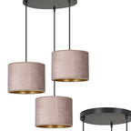 Hanglamp Hilde stof en gepoedercoat staal, roze kap Ø 20 cm, 3 lichtpunten, verstelbaar snoer, eettafel