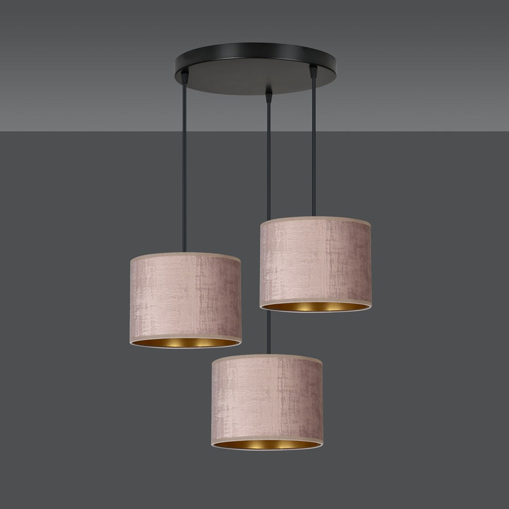 Hanglamp Hilde stof en gepoedercoat staal, roze kap Ø 20 cm, 3 lichtpunten, verstelbaar snoer, eettafel