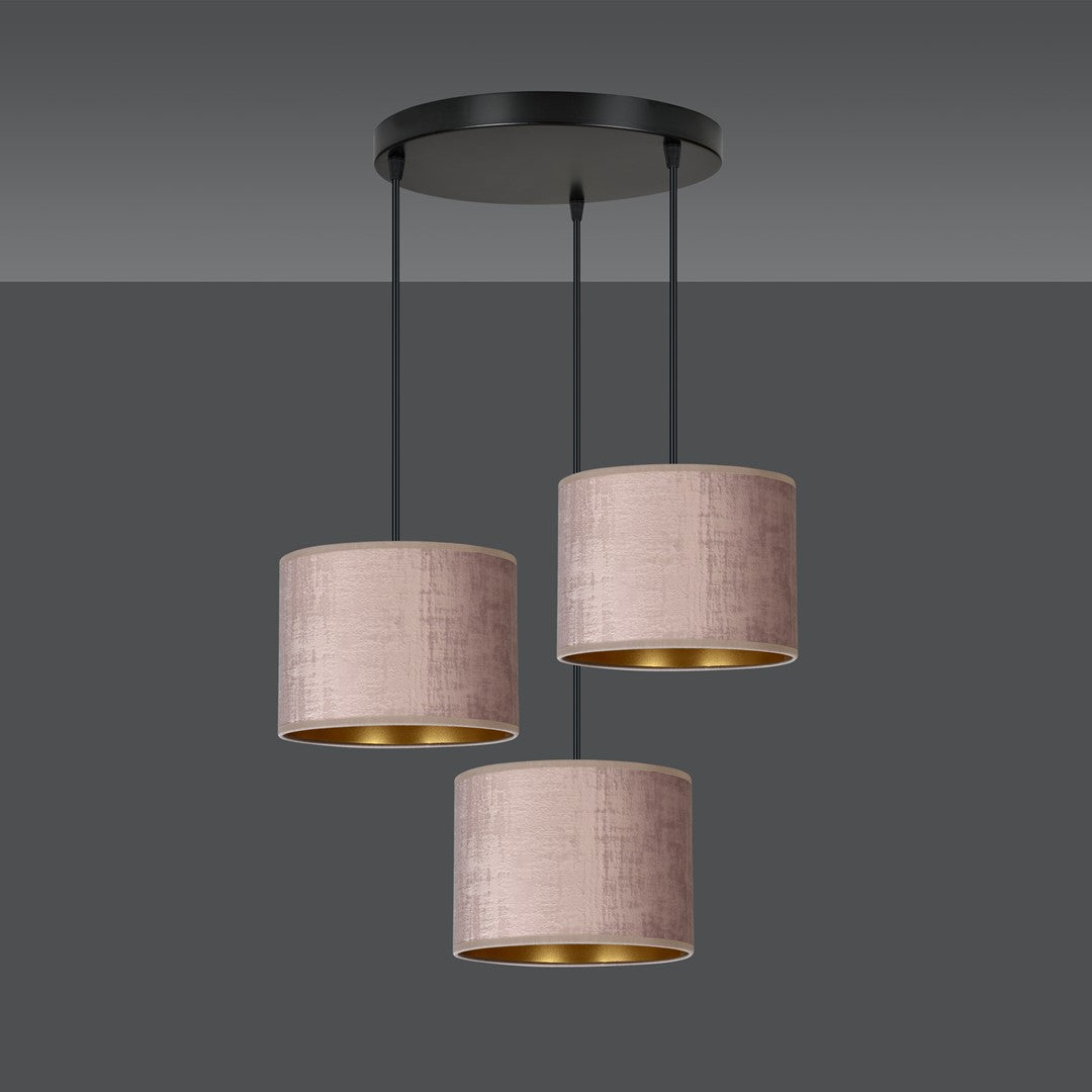 Hanglamp Hilde stof en gepoedercoat staal, roze kap Ø 20 cm, 3 lichtpunten, verstelbaar snoer, eettafel