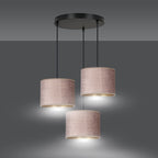 Hanglamp Hilde stof en gepoedercoat staal, roze kap Ø 20 cm, 3 lichtpunten, verstelbaar snoer, eettafel