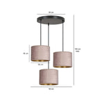 Hanglamp Hilde stof en gepoedercoat staal, roze kap Ø 20 cm, 3 lichtpunten, verstelbaar snoer, eettafel