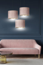 Hanglamp Hilde stof en gepoedercoat staal, roze kap Ø 20 cm, 3 lichtpunten, verstelbaar snoer, eettafel