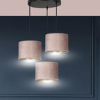 Hanglamp Hilde stof en gepoedercoat staal, roze kap Ø 20 cm, 3 lichtpunten, verstelbaar snoer, eettafel
