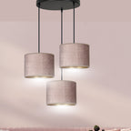 Hanglamp Hilde stof en gepoedercoat staal, roze kap Ø 20 cm, 3 lichtpunten, verstelbaar snoer, eettafel