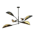 Plafondlamp gepoedercoat staal en stof Lotus 6 lichts, zwart en goud, 102 cm breed, woonkamer en slaapkamer