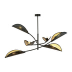 Plafondlamp gepoedercoat staal en stof Lotus 6 lichts, zwart en goud, 102 cm breed, woonkamer en slaapkamer