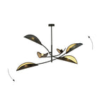 Plafondlamp gepoedercoat staal en stof Lotus 6 lichts, zwart en goud, 102 cm breed, woonkamer en slaapkamer