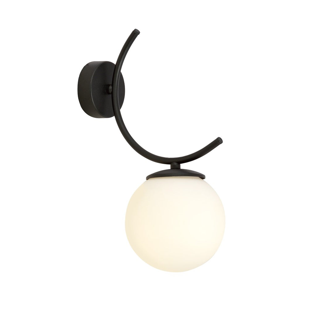 Wandlamp gepoedercoat staal en glas Boston, zwart met witte kap Ø 15 cm, 1 lichtpunt E14, woonkamer en slaapkamer