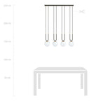 Hanglamp Glam gepoedercoat staal en glas, retro, zwart met witte glazen kappen, 4 fittingen E14, eetkamer en woonkamer
