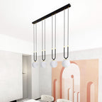 Hanglamp Glam gepoedercoat staal en glas, retro, zwart met witte glazen kappen, 4 fittingen E14, eetkamer en woonkamer