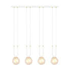 Hanglamp gepoedercoat staal en glas Glam, retro, wit met amber glazen kappen, 4 lichtpunten, E14, hoogte verstelbaar