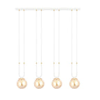 Hanglamp gepoedercoat staal en glas Glam, retro, wit met amber glazen kappen, 4 lichtpunten, E14, hoogte verstelbaar