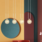 Hanglamp gepoedercoat staal en glas Glam, retro, wit met amber glazen kappen, 4 lichtpunten, E14, hoogte verstelbaar