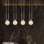 Hanglamp gepoedercoat staal en glas Glam, retro, wit met amber glazen kappen, 4 lichtpunten, E14, hoogte verstelbaar