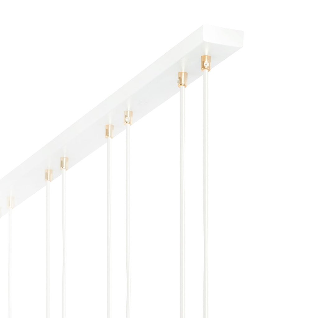 Hanglamp gepoedercoat staal en glas Glam, retro, wit met amber glazen kappen, 4 lichtpunten, E14, hoogte verstelbaar