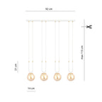 Hanglamp gepoedercoat staal en glas Glam, retro, wit met amber glazen kappen, 4 lichtpunten, E14, hoogte verstelbaar